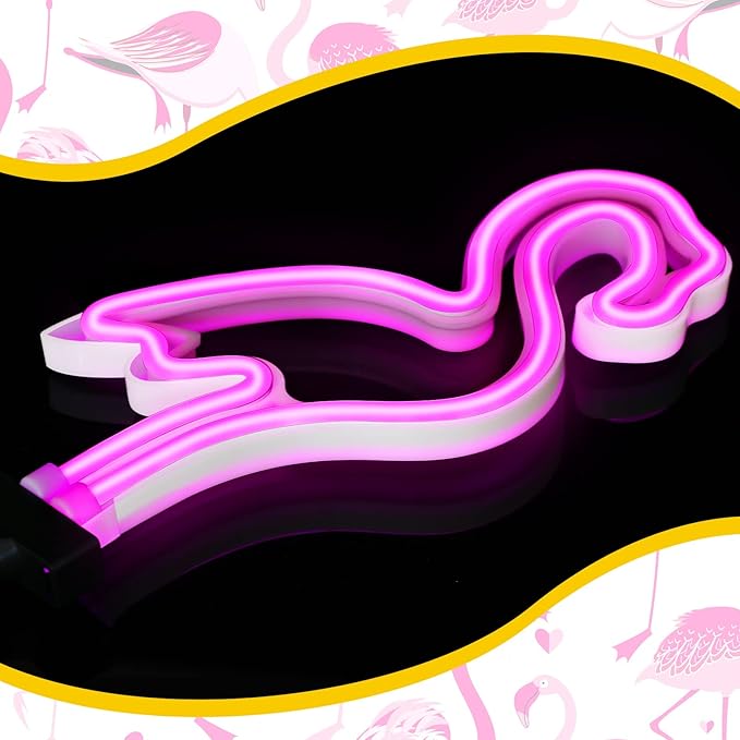 Flamingo Solar Lights Outdoor Neon Light Yard Pink Flamingo Waterproof Decorations for Garden Patio Yard Pathway Decoration(2 Pack)