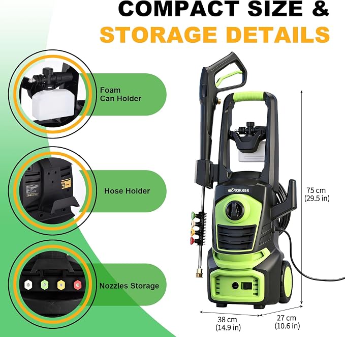 Pressure Washer, Power Washer with 4 Quick Connect Nozzles, Foam Cannon, High Pressure Cleaning Machine for Cars/Fences/Driveways/Patios/Home Cleaning, PWMA Certified