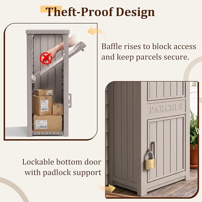 Package Delivery Boxes for Outside, 100 Gallon Outdoor Storage Box, with Lockable Secure Design, Deck Box Outdoor Waterproof for Entryway, Front Porch, Backyard, Garden, Patio(Grey)