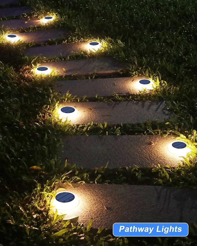 DetarZinLED Solar Step Lights Outdoor Waterproof, 4 Pack Warm White Flat Lights Solar Powered for Outside Stair, Deck, Dock, Pathway, Driveway, Ground