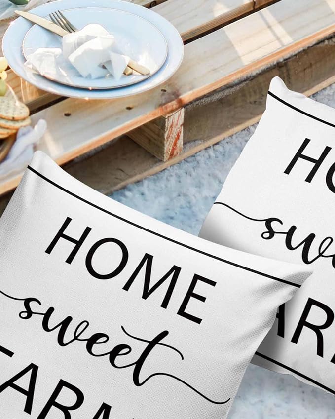 Outdoor Waterproof Pillow Covers for Patio Furniture Home Sweet Farm Decorative Throw Pillow Cover Farmhouse Funny Quote Pillowcases Set of 2 Cushion Case for Sofa Couch Chair Home Decor 24x24 inch