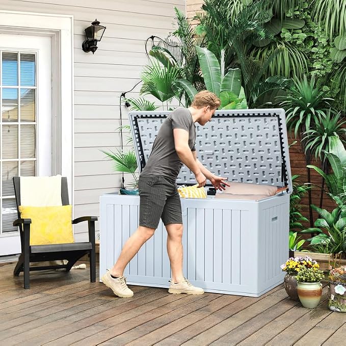 YITAHOME XL 180 Gallon Large Deck Box,Outdoor Storage for Patio Furniture Cushions,Garden Tools,Waterproof,Lockable (White)