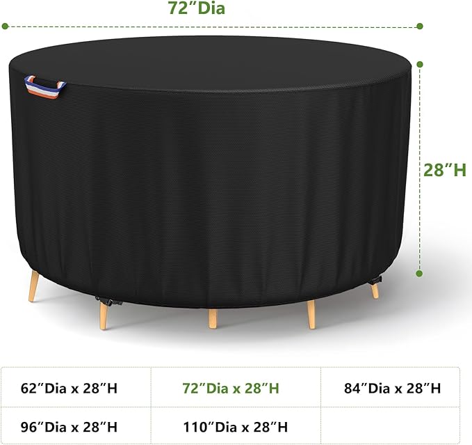 STARTWO Round Patio Furniture Covers ,Outdoor Furniture Table Covers Waterproof ,UV Resistant (72" Dia x 28" H)
