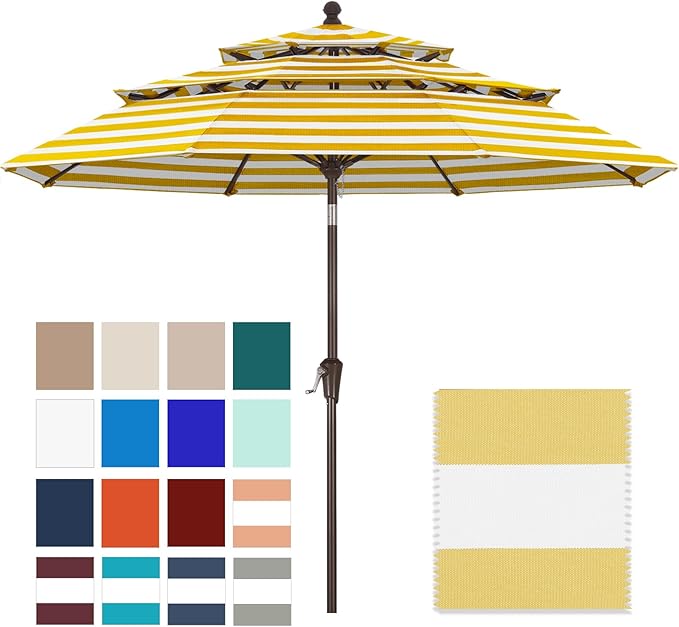 ABCCANOPY 5-Year 10-Year No Fading 9FT 3 Tiers Patio Umbrella, Outdoor Table Umbrella with 8 Sturdy Ribs for Deck, Backyard, Garden, Yard