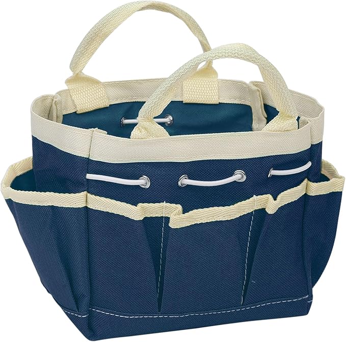 HARFINGTON Garden Tool Bag 5.9" x 3.94" x 5.9" Large Oxford Waterproof with Pockets Garden Tote Bag Gardening Plant Tool Organizer Storage Carrier Store for Outdoor Women Men, Dark Blue