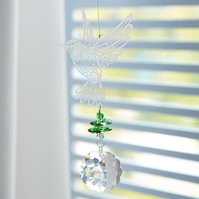 Rainbow Maker Hummingbird Flower Prism Window Suncatcher Crystal Decor | Crystal Hummingbird Flower Prism Suncatcher Rainbow Maker for Window Garden Home Office Decor Accent
