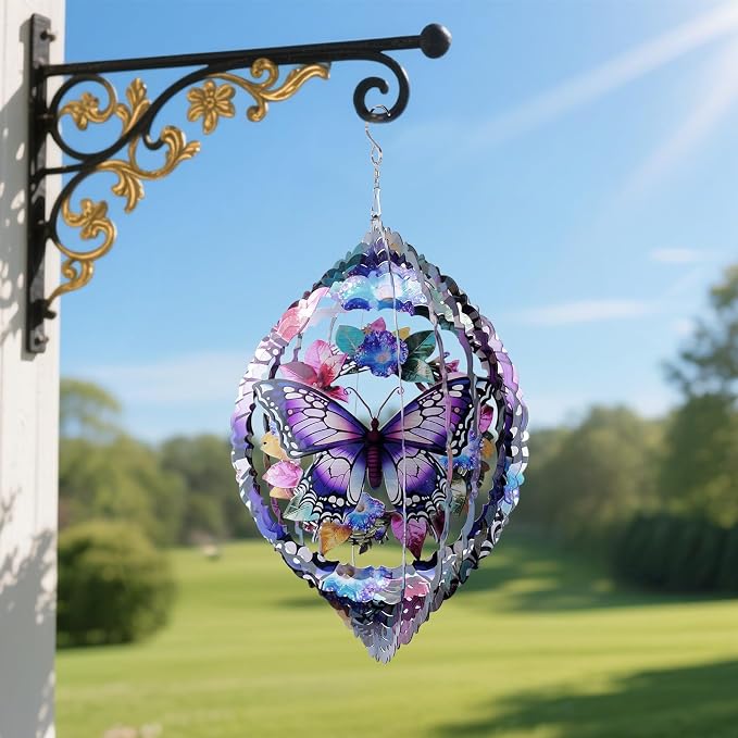 Butterfly Wind Spinners Outdoor, 12 Inch Laser-Cut Stainless Steel Metal Wind Spinners, 3D Kinetic Hanging Sculpture, Metal Yard Art, Garden Decor, Butterfly Gifts for Women, Men, Mom, Grandma