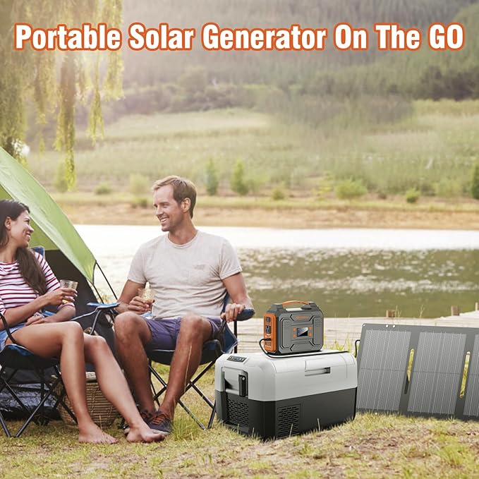 Portable Solar Power Generator with Panels, 300W 110V AC Outlet Power Station with Solar Panel 60W, 100W Power Bank USB C Fast Charging Battery Back for Camping Laptop Smart Devices RV Van Outdoors