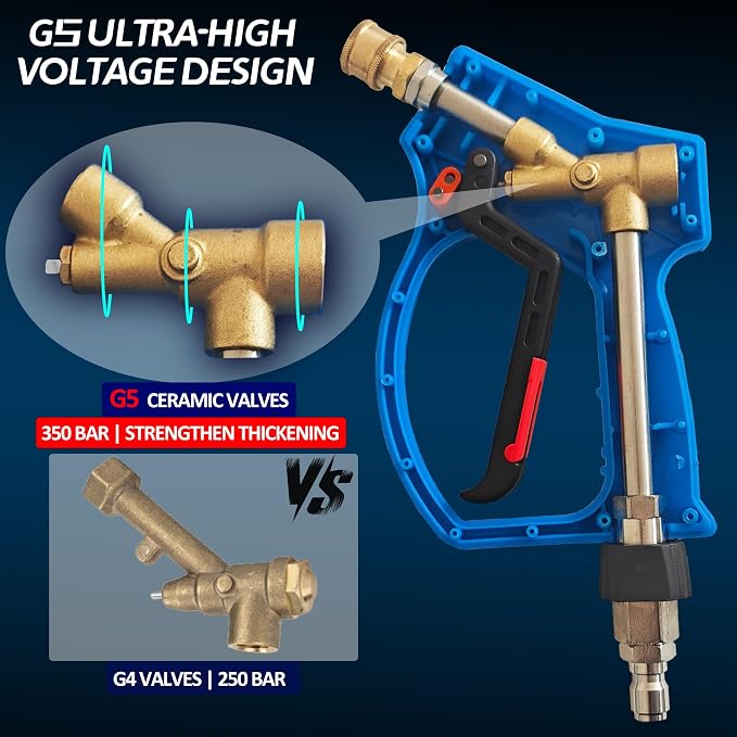 Pressure Washer Gun with Swivel - 5000 PSI High-Pressure Water Gun for Car Wash & Outdoor Cleaning, Universal Quick Connector to Foam Cannon, Ideal for DIY Enthusiasts with 5 Nozzles