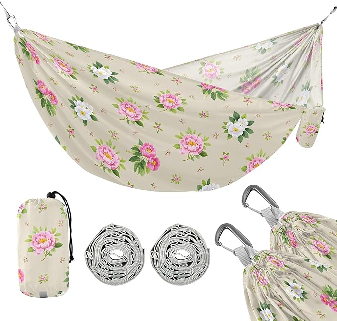 Camping Hammock Outdoor Hammocks for Outside Vintage Peony Flower Beach Trees Portable Lightweight with Pockets Tree Straps Indoor Small