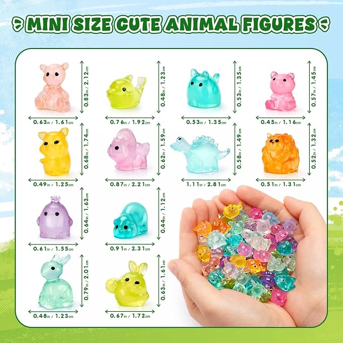 150 Pcs Mystery Bag Mini Resin Animals, Glow in The Dark Blind Bags with Storage Box, Forest Variety Pack, Miniature for DIY Crafts, Micro Landscape Fairy Garden Decor, Party Favors, Gifts (Animals)