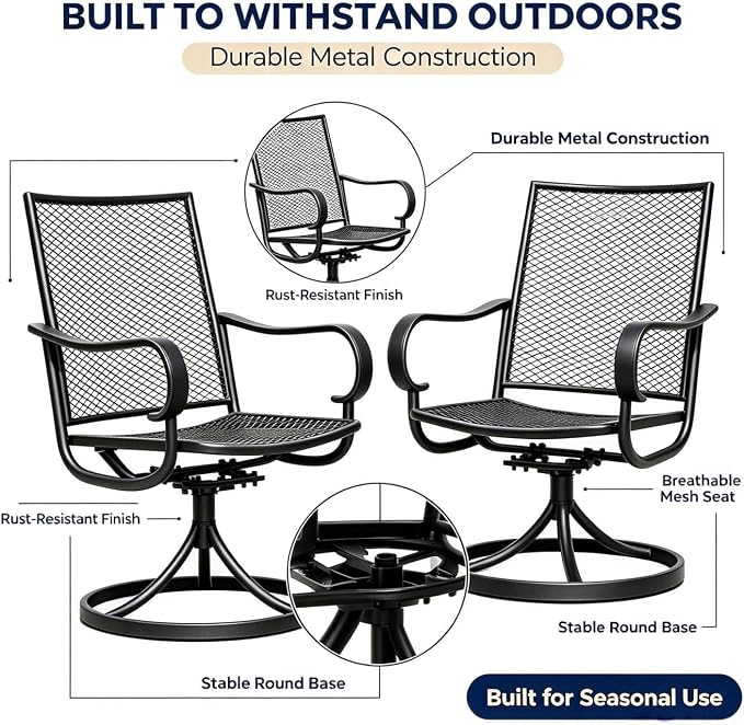 Outdoor Swivel Rocker Patio Dining Chair Set of 4, Mesh High Back with Metal Frame, All Weather, for Backyard, Lawn, Deck and Porch
