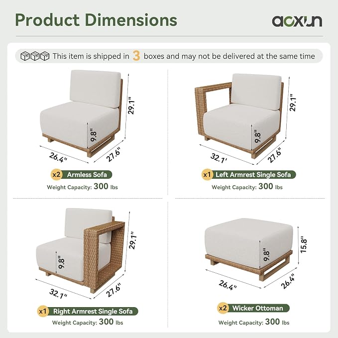 Aoxun Patio Furniture Set, 6 Piece Outdoor Wicker Sectional Sofa, All‑Weather Rattan Modular Sofa with 10'' Ultra‑Thick Cushions, Outdoor Conversation Set for Backyard, Poolside & Garden, Yellow/Beige