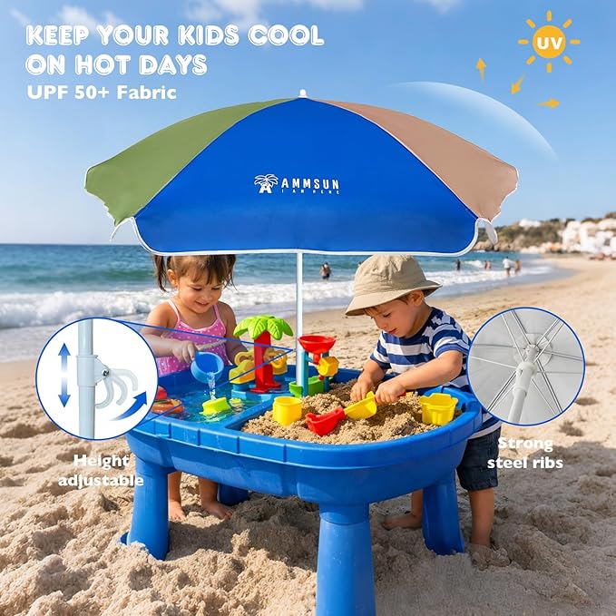AMMSUN 5ft Seaside Beach Umbrella for Sand and Water Table - Kids Durable Umbrellas for children Beach Camping Garden Outdoor Play Shade