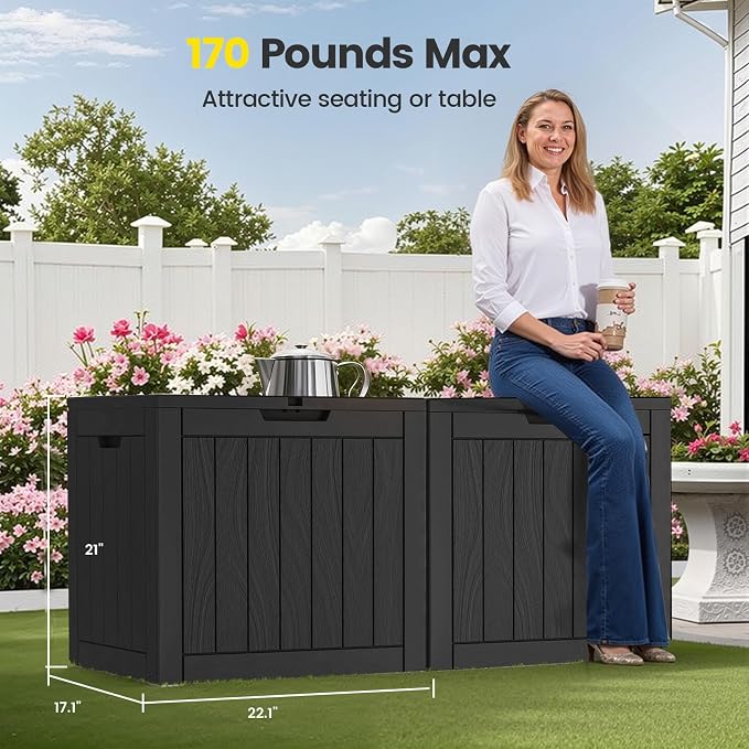 Zapdos Outdoor Storage Box, 31 Gallon Deck Box Indoor and Outdoor Use, Waterproof Resin Storage Bin for Patio Cushions Gardening Tools Package Delivery, Lockable, UV Resistant, Black