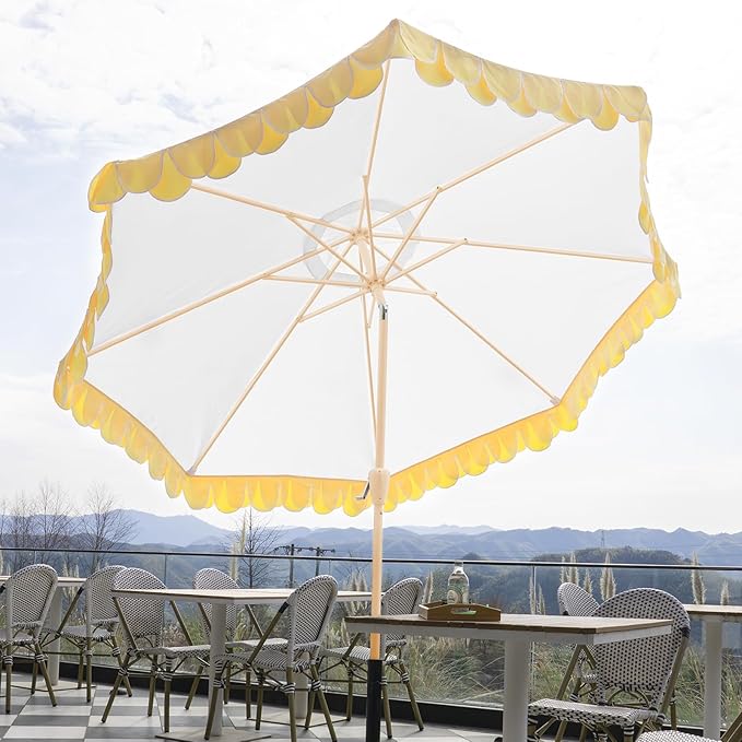 9Ft Elegant Valance Patio Umbrella, Outdoor Umbrellas for Patio with Auto-Tilt and Crank Systerm, Table Umbrella for Outdoors, Poolside,Beach, Backyard