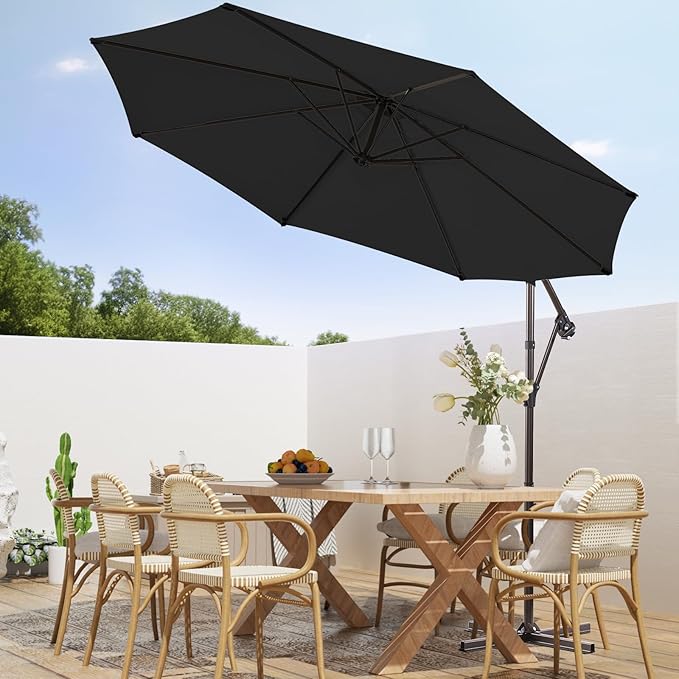 wikiwiki 10ft Patio Umbrellas Offset Outdoor Umbrella Cantilever Hanging Umbrellas w/Infinite Tilt, Fade Resistant Waterproof RECYCLED FABRIC Canopy & Cross Base, for Yard, Garden & Deck, Carbon