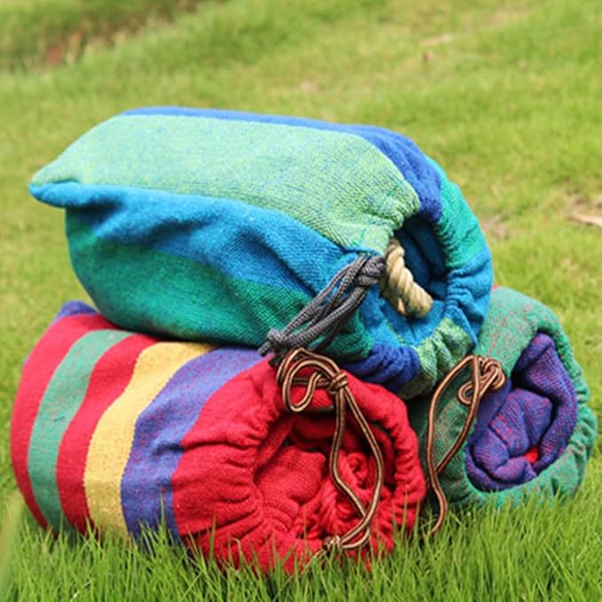 SUPVOX Double Camping Hammock Thickened Canvas Outdoor Travel Hanging Hammock with Storage Bag and Tree Straps Blue 150x190cm for Hiking and Backyard