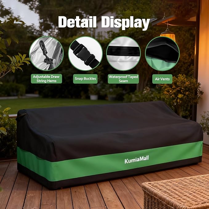 Outdoor Heavy Duty Sofa Cover, Waterproof Patio Couch Cover, 104" W x 40" D x 35" H, Tear-Resistant and UV-Resistant Lawn Furniture Sofa Covers Black & Green