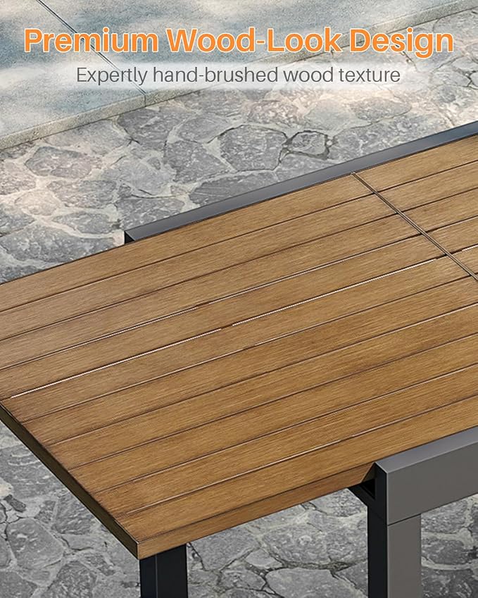 Expandable Patio Dining Table, Never-Rust Aluminum Extendable Outdoor Dining Table for 4-6 Person, 32"-65" Adjustable Indoor Outdoor Expandable Patio Table for Garden, Porch, Deck, Teak