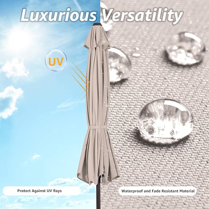 JEAREY 9FT Outdoor Patio Umbrella Outdoor Table Umbrella with Push Button Tilt and Crank, Market Umbrella 8 Sturdy Ribs UV Protection Waterproof for Pool, Garden (Beige)