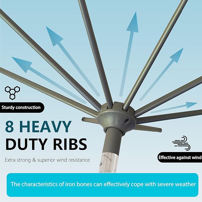 9FT Large Outdoor Patio Umbrella Pool Market Umbrella-UV Resistant, Easy Push Button Tilt and Crank, 8 Sturdy Ribs Heavy-Duty Table Umbrella for Deck, Backyard, Garden (Black)