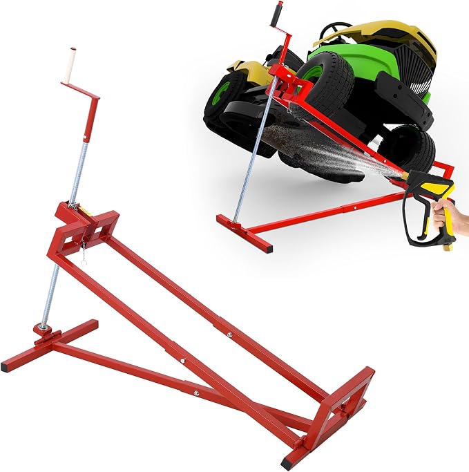 Foldable Lawn Mower Lift for Riding Tractors, Portable Lawn Mower Jack Lift Zero Turn & Telescoping Lawns Tractor Lifts with Adjustable Height/Manual or Power Handles, 880 LBS Capacity (Red)