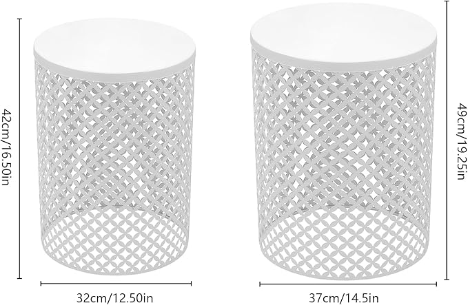 Set of 2 Outdoor Side Table, Garden Stool for Patio, Metal Accent Table Modern End Table, Patio Side Table for Garden, Balcony, Bedroom Indoor Outdoor Decorative, Cream White