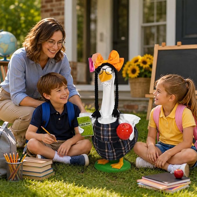 JcHrmers Teacher Porch Goose Outfits Back to School Goose Outfits Lawn Goose Clothes Fits 23" Cement Plastic Goose Statue for School Classroom Outdoor Garden Yard Patio Decor