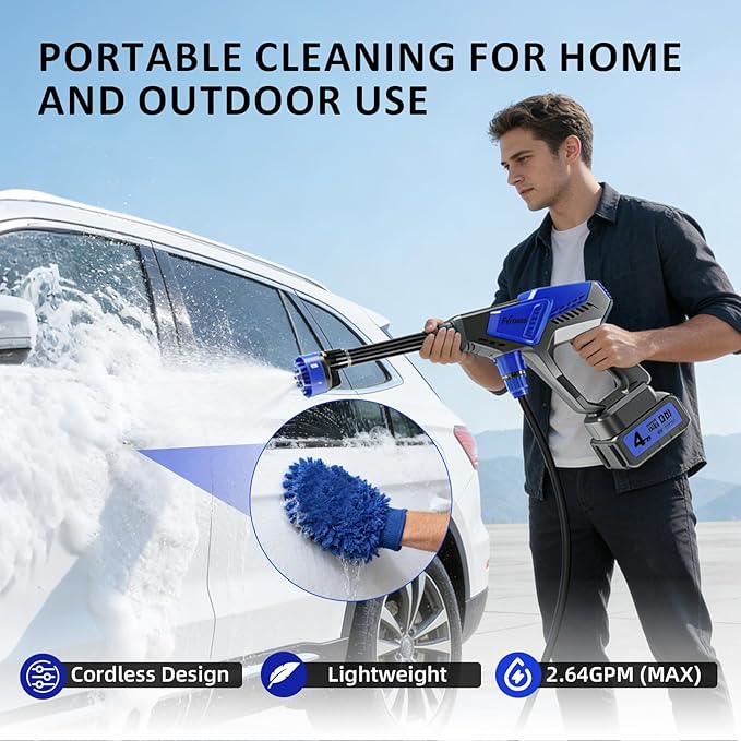 Portable Handheld Cleaning Tool, Lightweight Compact Spray Tool with 6-in-1 Nozzle for Car Patio Window Garden Outdoor Use and Daily Home Maintenance, Blue