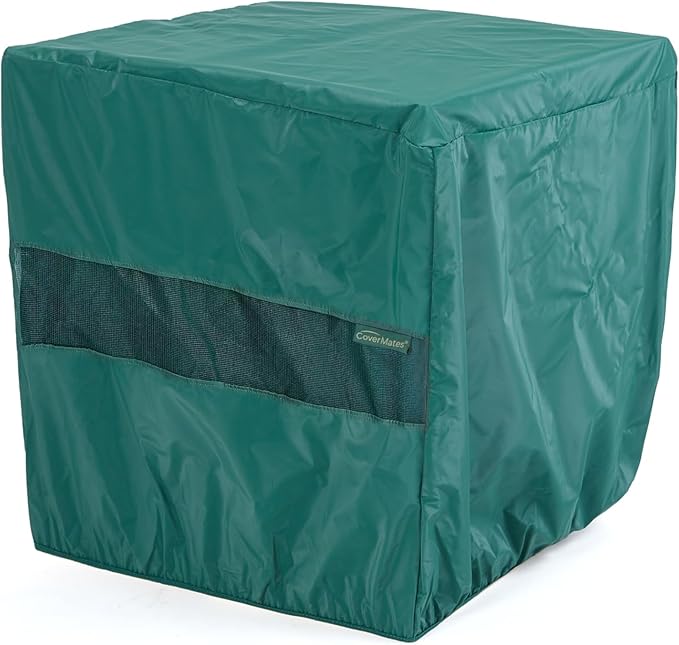 Covermates Classic Square Dining Table Cover – All-Weather Outdoor Table Protection, Water-Resistant Vinyl, Elastic Hem, Mesh Vents, Patio Furniture Cover, 52W x 52D x 25H, Green