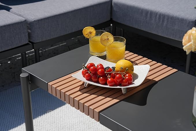 Metal Patio Furniture Set, 3 Pieces Outdoor Sectional Sofa Sets with Coffee Table, 6" Thick Cushion Modular Outdoor Conversation Set for Balcony, Patio & Courtyard, Gray