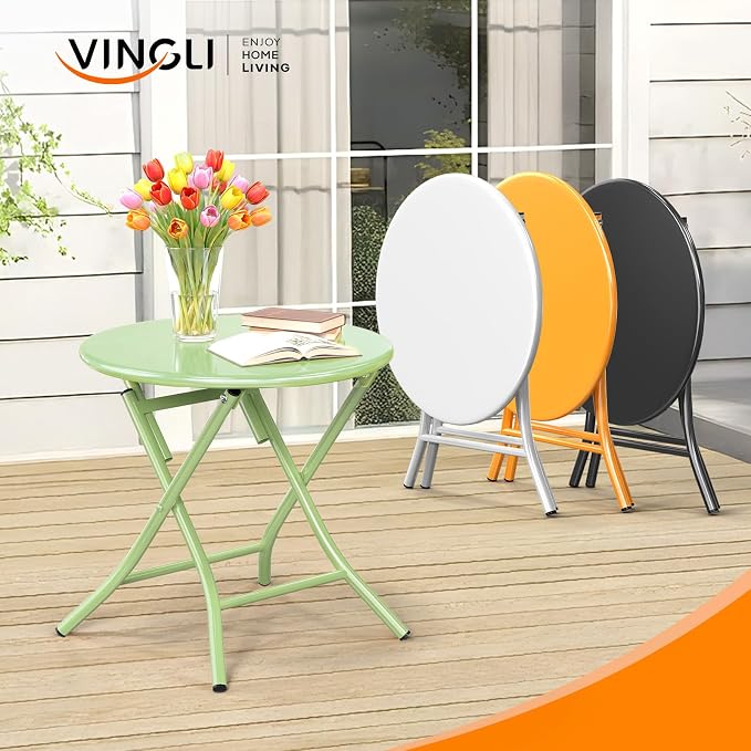 VINGLI Patio Metal Folding Side Table, Portable Small Outdoor Folding Round Table, Perfect for Indoor and Outdoor Spaces Like Balconies, Backyards, Porches, and Patios.Green（1 Pack）