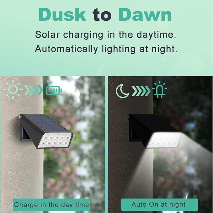 Solar Lights Outdoor Waterproof, 6-Mode RGBW Color Changing, 90° Adjustable, Auto On/Off, Father's Day Mother's Day 4th of July Decor for Fence, Patio, Garden, Yard, Pathway, Porch (2-Pack)
