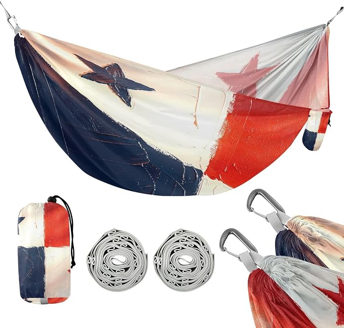 Oil Painting Flag Panama Hammocks with Portabl Carry Bag Hanging Hammock for Patio Backyard Lounge Base
