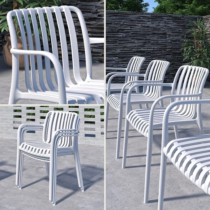 Urban Elements Frida Rectangular Extendable Patio Furniture Set | 100% Certified Teak Finish | Backyard Furniture, Outside Table and Chairs, Rectangular Outdoor Dining Set (White, 13-Piece)