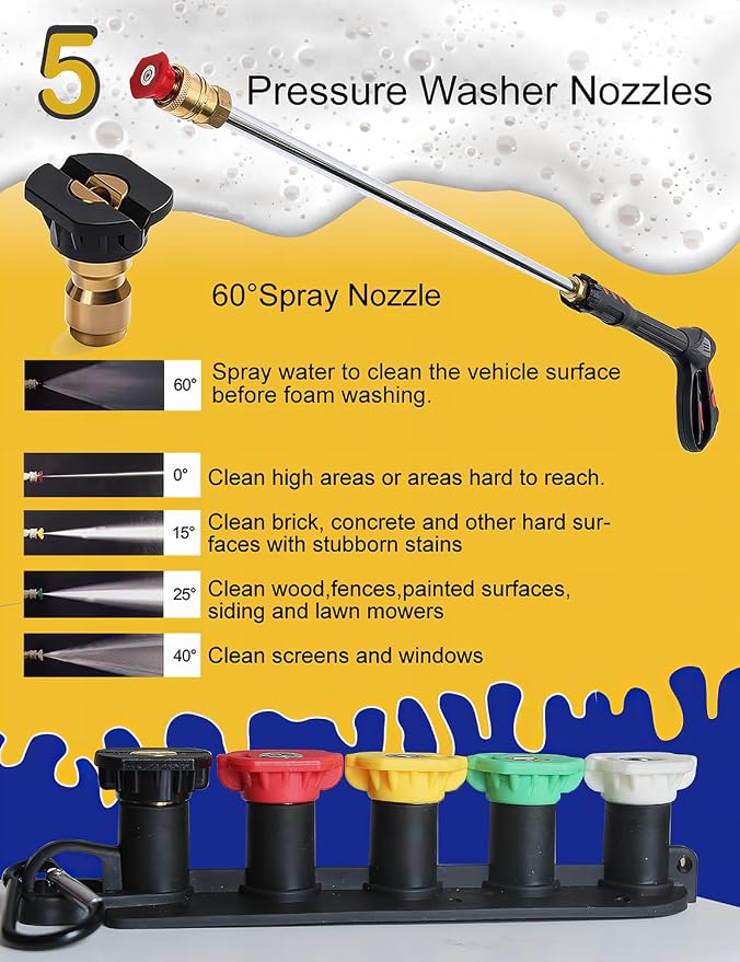 BOSEA Car Wash Swivel Gun, Pressure Washer Gun with Tips and Nozzle Holder, Nickel-Plated Real Copper Valve, Durable Swivel Gun with 3/8" Swivel Connector or M22 Adapter for Pressure Washers