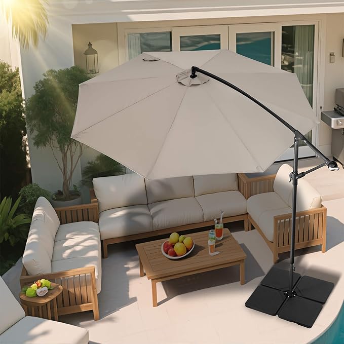 Offset Patio Umbrella Cantilever - 10 FT Cantilever Umbrella Outdoor with Crank and Cross Base, UV Protection Large Patio Umbrella for Garden, Deck, Backyard, Pool, Porch (Taupe)