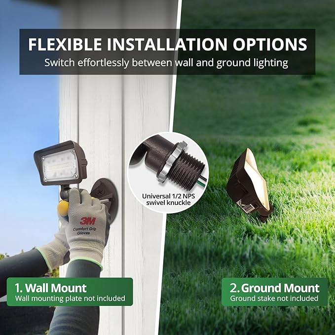 GKOLED 25W LED Flood Lights Outdoor, Dusk to Dawn Security Light, with Anti-Glare Guard, 120V 3000K 2600LM Waterproof Landscape Lighting, Aluminum Lighting Fixture, 1/2" Knuckle Mount, UL Listed