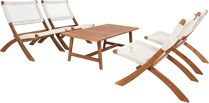 SAFAVIEH Outdoor Collection Blaze Natural/White 5-Piece Conversation Patio Set