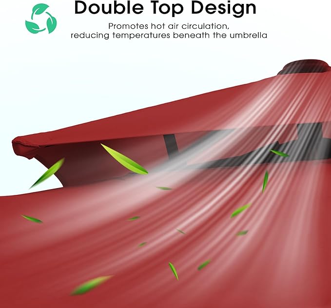 JEAREY 12ft 2-Tier Cantilever Patio Umbrella, Large Square Outdoor Offset Umbrella with Double Top Vent and 360-degree Rotation for Garden, Deck, Pool, Patio, Red