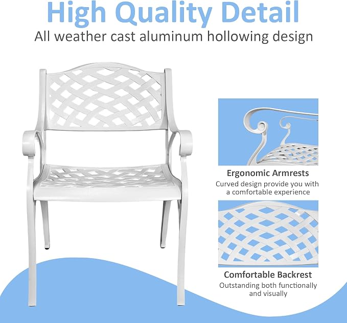 5 Piece Patio Dining Set, All Weather Cast Aluminum Outdoor Dining Table and Chairs Set of 4, Patio Furniture Conversation Set with 4 Chairs and 30.31" Round Table, 2.36" Umbrella Hole