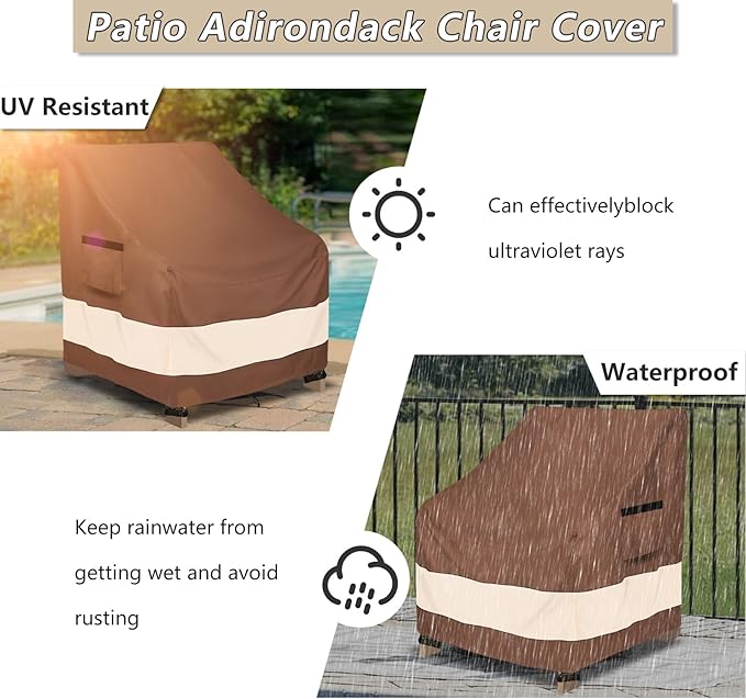 Patio Adirondack Chair Cover 30 x 34 x 36 inch,Waterproof Heavy Duty Outdoor Chair Covers,Adirondack Chair Covers for Outdoor Chair,Brown & Beige