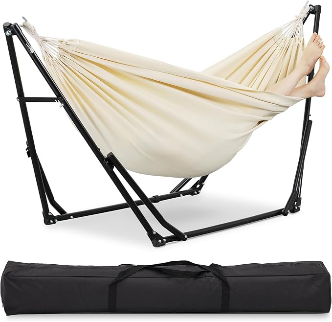 2 in 1 Hammock with Stand, Outdoor Hammock Swing Chair with Portable Heavy Duty Stand, Multi-Functional Hammock Stand 480 lbs Weight Capacit-White