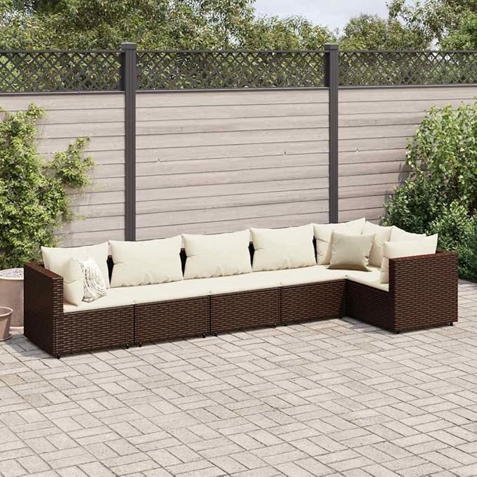 Outdoor Seating Furniture,Outdoor Conversation Sets,6 Piece Patio Lounge Set with Cushions Brown Poly RattanSuitable for Patio, Garden, Gazebo Low