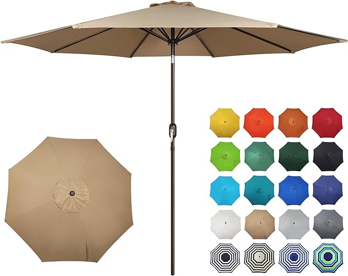 Blissun 10FT Outdoor Patio Umbrella, Outdoor Table Umbrella, Yard Umbrella, Market Umbrella with 8 Sturdy Ribs, Push Button Tilt and Crank