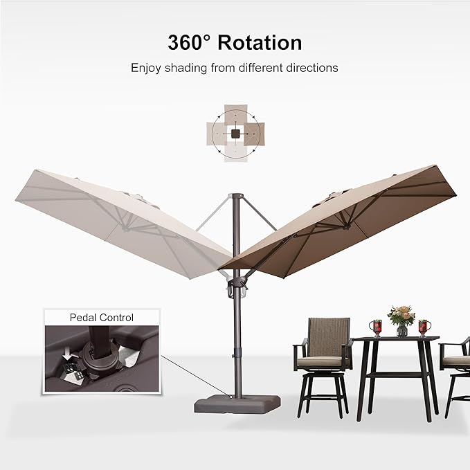 PURPLE LEAF 8' X 8' Cantilever Patio Umbrella Antique Bronze Square Umbrella with 360° Rotation and Aluminum Offset Hanging Outdoor Umbrella for Pool Garden Backyard Deck, Taupe