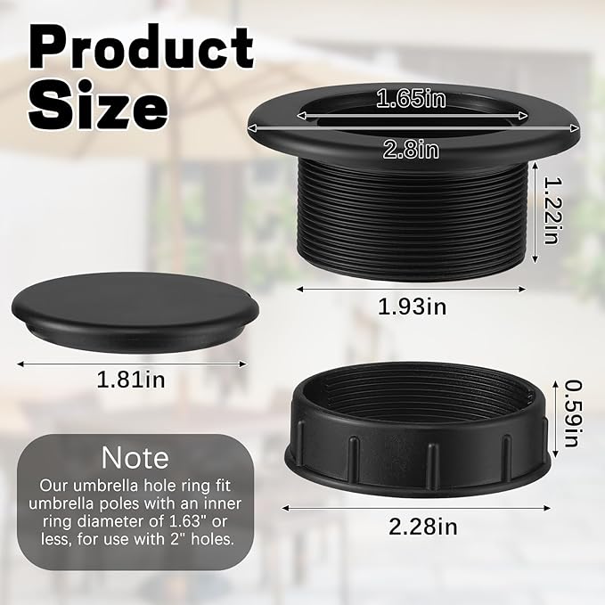 Prudiut Patio Table Umbrella Hole Ring Plug Cap Set, Outdoor Parasol Table Hole Cover Insert Thicker Patio Table Hole Plug Ring for Outdoor, Patio, Yard, Garden, Camping, Pool