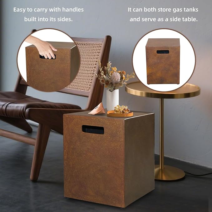 Propane Tank Cover Table, Square Tank Container Fits Standard 20 lb Cylinder Bottle Storage Box Hideaway Table, Gas Tank Holder for Outdoor Gas Fire Pits