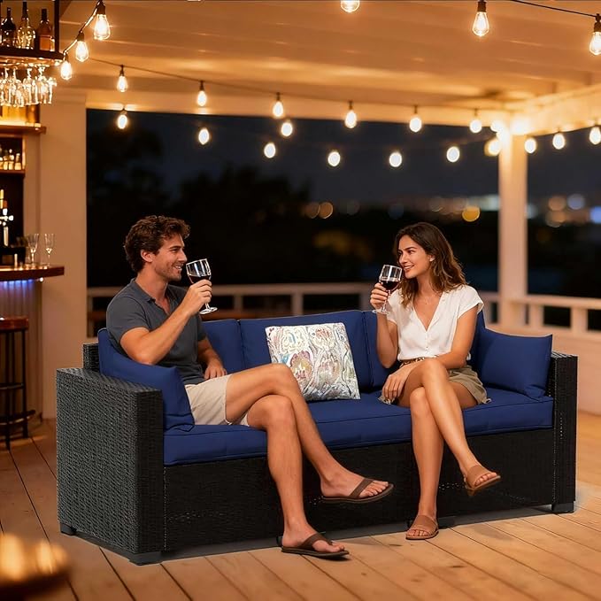 YLGJ&TIDY Outdoor Patio Furniture Set, 3-Seat Patio Sofa, All-Weather PE Rattan Sectional Conversation Set, Waterproof Couch w/Thick Cushions, Deep Seat, High Backrest for Backyard, Poolside, Porch